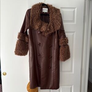 House of Sunny Brown Faux Fur Trimmed Coat size us 6